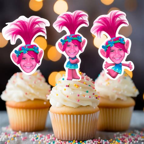 Trolls Cupcake Toppers Poppy Cupcake Toppers Photo Cupcake Toppers Trolls Birthday Theme Etsy