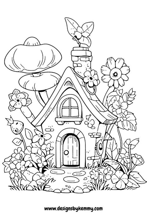 Free Fairy House Coloring Page For Adults Designs By Kemmy Garden