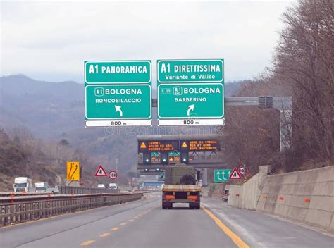 Signal At Crossroad And Name Of Two Way To Florence Called Direttissima