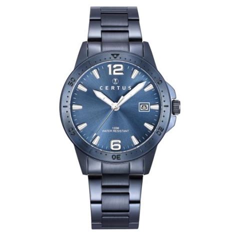 MONTRE CERTUS HOMME BRACELET ACIER BLEU DATEUR A 3H CADRAN BLEU