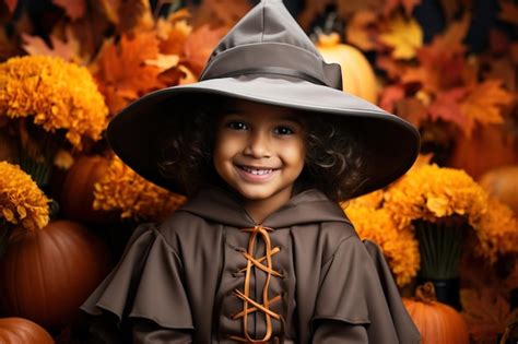 Premium AI Image | A joyful Latina girl in a cute witch costume ...