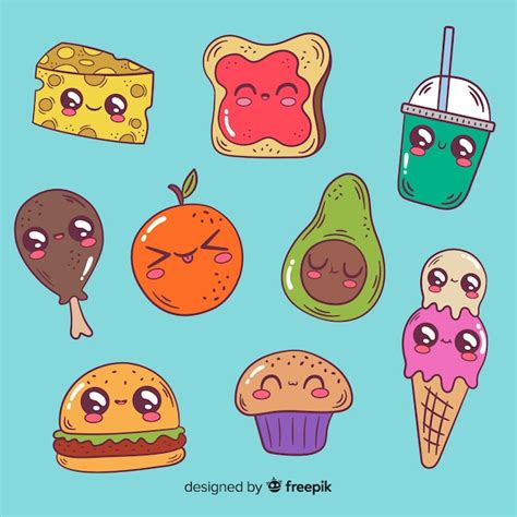 Hand Drawn Kawaii Food Collection Free Vector