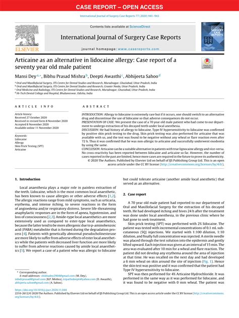 (PDF) Articaine as an alternative in lidocaine allergy: Case report of ...