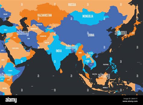 Colorful Political Map Of Western Southern And Eastern Asia Simple