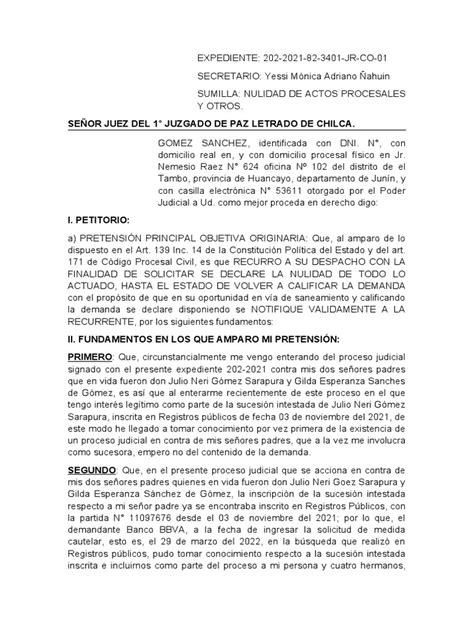 Nulidad De Actos Procesales Pdf Ley Procesal Demanda Judicial