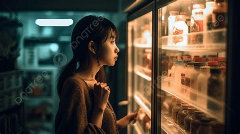 Fondo La Persona Est Mirando Un Refrigerador Por La Noche Fondo Una