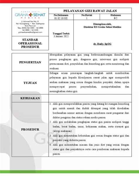 Sop Gizi Pelayanan Gizi Rawat Jalan Pdf