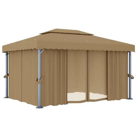 Tonnelle Avec Rideau 4x3 M Taupe Aluminium Cdiscount Jardin