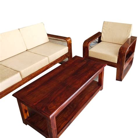 4 Seater Cotton Sheesham Wood Living Room Sofa Set 3 1 1 At Rs 40000