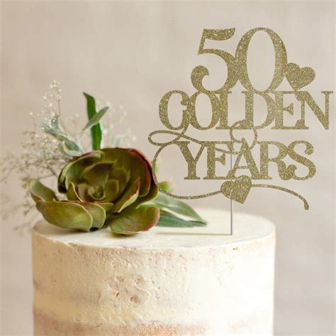 50 Golden Years Cake Topper Wedding Anniversary Party Decor Gold 50t Pomchick