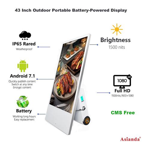 43 Rechargeable Portable Poster Outdoor Digital Signage Movable Totem