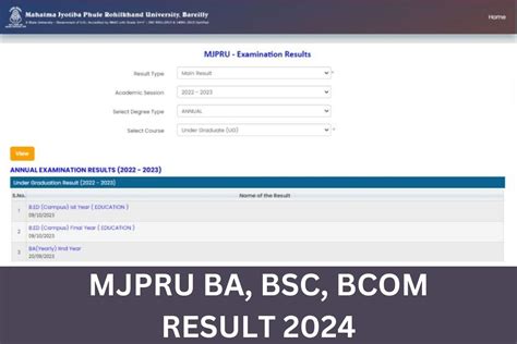 MJPRU Result 2024 Rohilkhand University BA BSc BCom Results