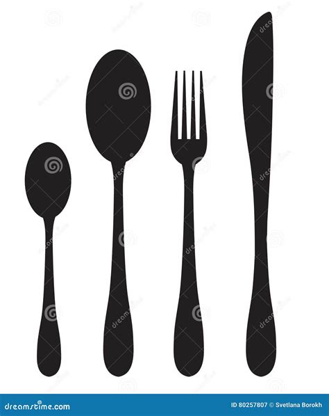 Dinner Set Silhouette Icons Spoon Fork Knife Silhouette On A White