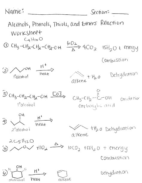 SOLUTION Alcohol Phenol Thiol And Ether Reactions Worksheet Answers