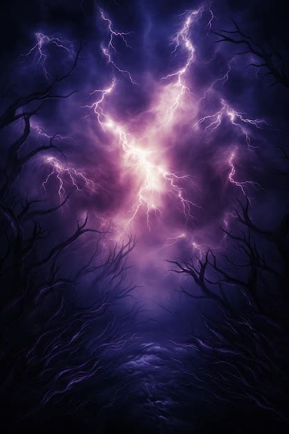 Premium Photo | Mystical Dark Fantasy Landscape With Lightning And Trees