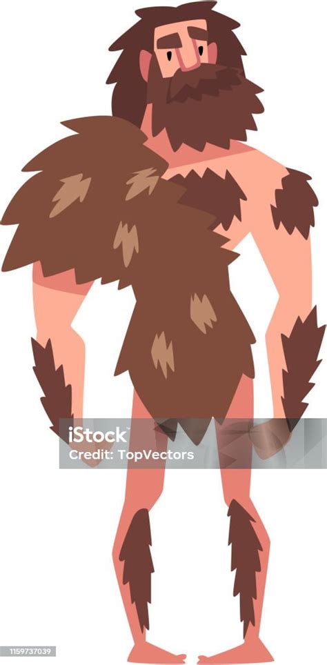 Prehistoric Bearded Man Primitive Stone Age Caveman Wearing Animal Pelt