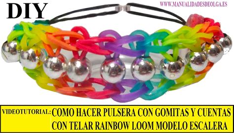 COMO HACER PULSERA ELÁSTICA CON CUENTAS ESCALERA ARCOIRIS EN TELAR