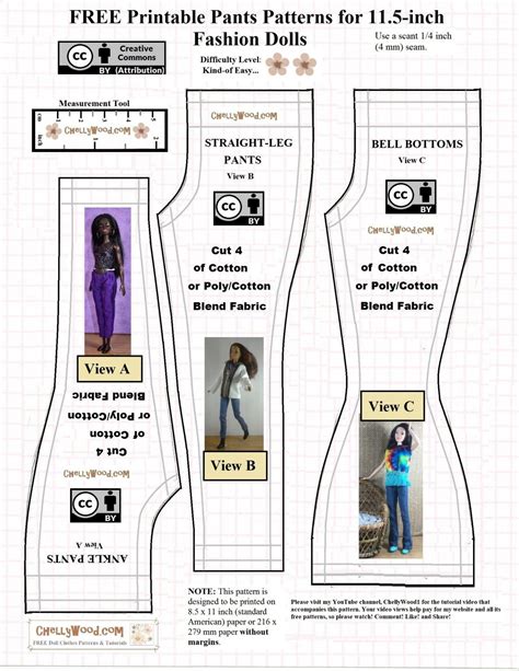 Free Printable Pdf Sewing Patterns And Tutorial For Making Barbie Doll Sized Jeans Chellywood