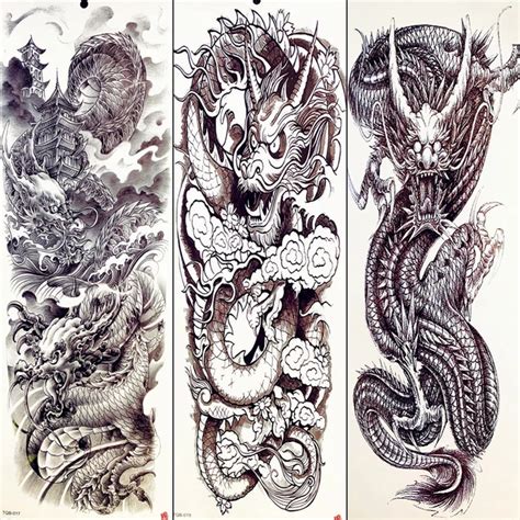 Sexy Totem Tattoo Summer Temporary Tattoo Chinese Black Dragon Full Arm Sleeve Tattoo Stickers