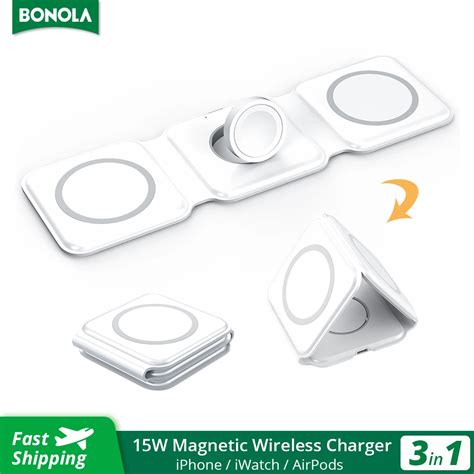 Bonola 15W Magnetische Draadloze Oplader 3 In 1 Stand Opvouwbaar Voor