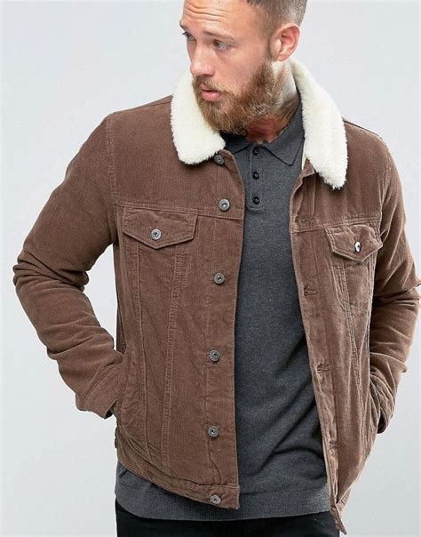 Asos Cord Western Jacket With Fleece Collar In Brown Brown Denim