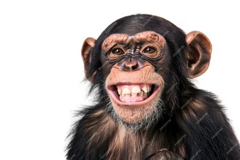 Premium Photo A Chimpanzee With A Big Grin Looking Tickled Isolated