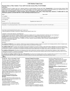 Fillable Online Tamus Cisi Medical Claim Form Texas A M University