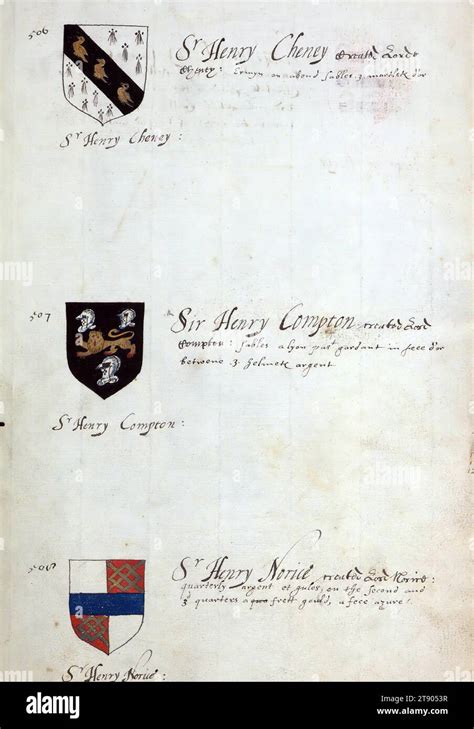 Book Of English Heraldry Arms Of Sir Henry Cheney Sir Henry Compton And Sir Henry Norice