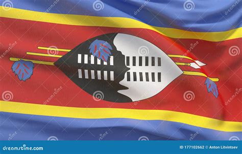 Ondeando La Bandera Nacional De Eswatini Enrollado Altamente Detallado