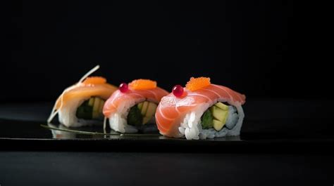 Premium AI Image | A plate of sushi with a black background