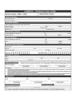 Fillable Online Common Transaction Form Mutual Fund Name Corporate