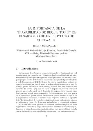 Ensayo Argumentativo LA IMPORTANCIA DE LA TRAZABILIDAD DE REQUISITOS EN