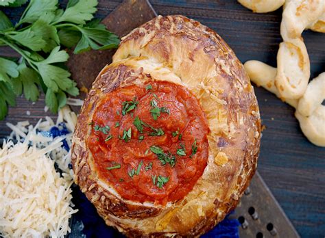 Cheesy Bread Bowl With Marinara Dipping Sauce Emily Ellyn