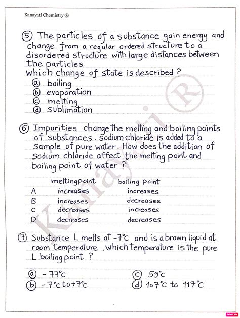 Chemistry For Igcse 0620 Cambridge Chapter 1 Particulate Nature Of Matter Questions 1 Igcse