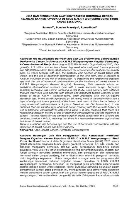 Pdf Hubungan Usia Dan Penggunaan Alat Kontrasepsi Hormonal Dengan