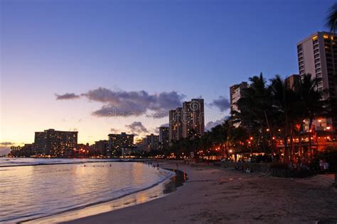 Waikiki Beach Oahu Hawaii Cityscape Sunset Stock Image Image Of Hawaii Sunset 23212211