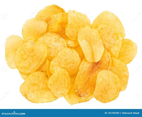 Potato Chips Isolated On White Background Top View Stock Photo Image