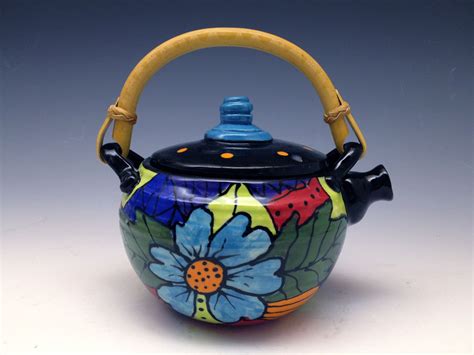 Hand Painted Ceramic Teapot With Floral Design