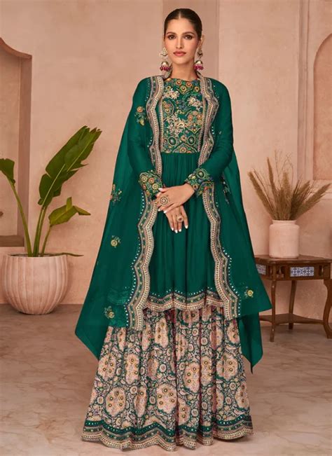 Dark Green Heavy Designer Work Traditional Festive Special Gharara