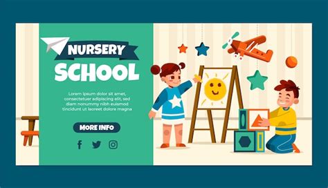 Free Vector Flat Nursery School Horizontal Sale Banner Template