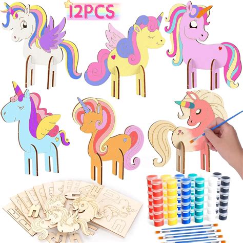 12 Piezas Kits De Unicornio De Madera Niños 3d Puzzle De Unicornio