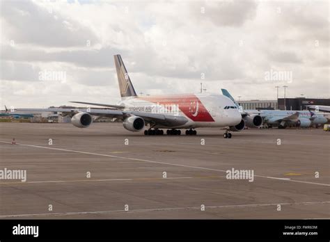 Singapore Airlines A380 Plane At Hearthrow Airport England United
