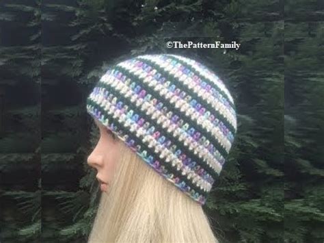 How To Crochet A Multicolor Striped Beanie Hat Pattern By