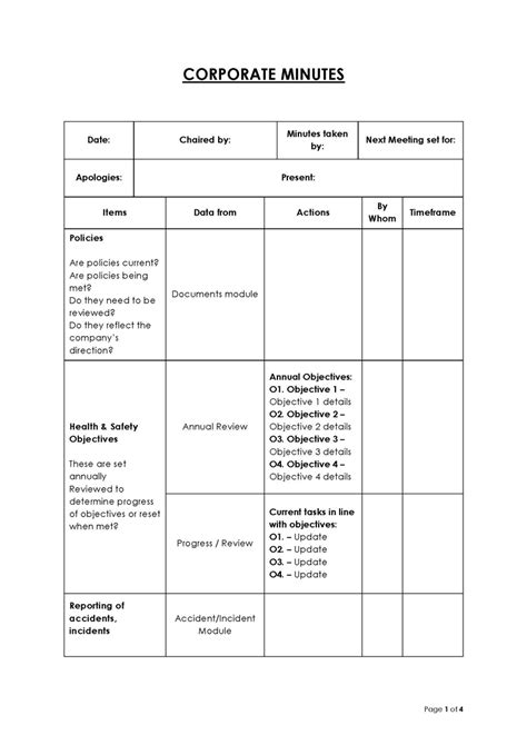 Corporate Meeting Minutes Professional Templates