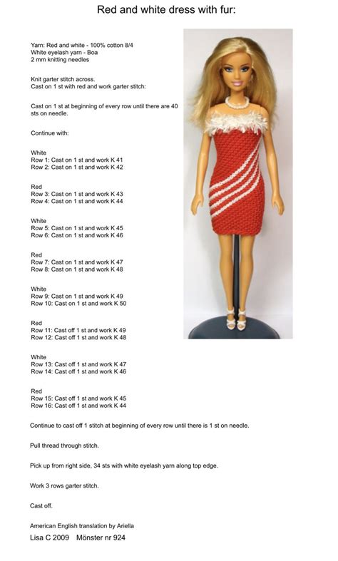 Dress Knitting Pattern For Barbie Doll 115 Inch Doll B9A Barbie