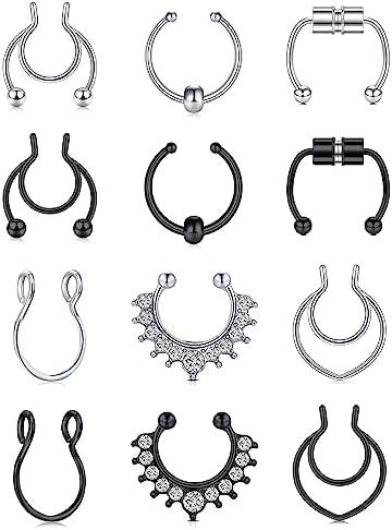 Amazon Zeshimb Crystal Nose Rings Hoops Fake Septum Clicker Nose