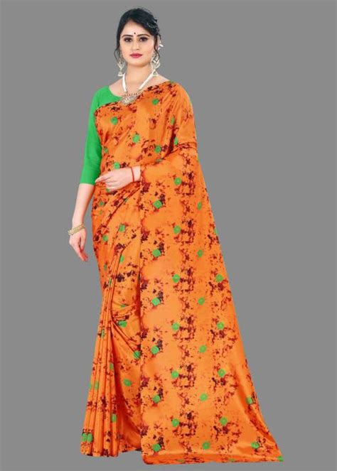 Buy Laheja Women Orange Printed Poly Silk Single Saree Online At Best