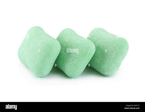 Green Chewing Gum Piece Macro Isolated On White Background Stock Photo