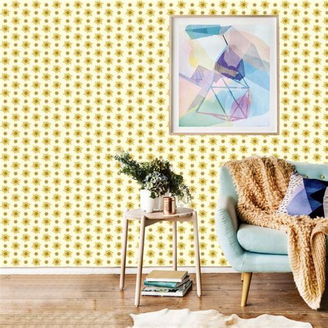 Papel De Parede Para Sala Ou Quarto Arabesco Floral Em Tons De Amarelo