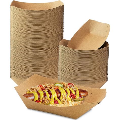 Disposable Kraft Brown Paper Food Trays Grease Resistant Fast Food